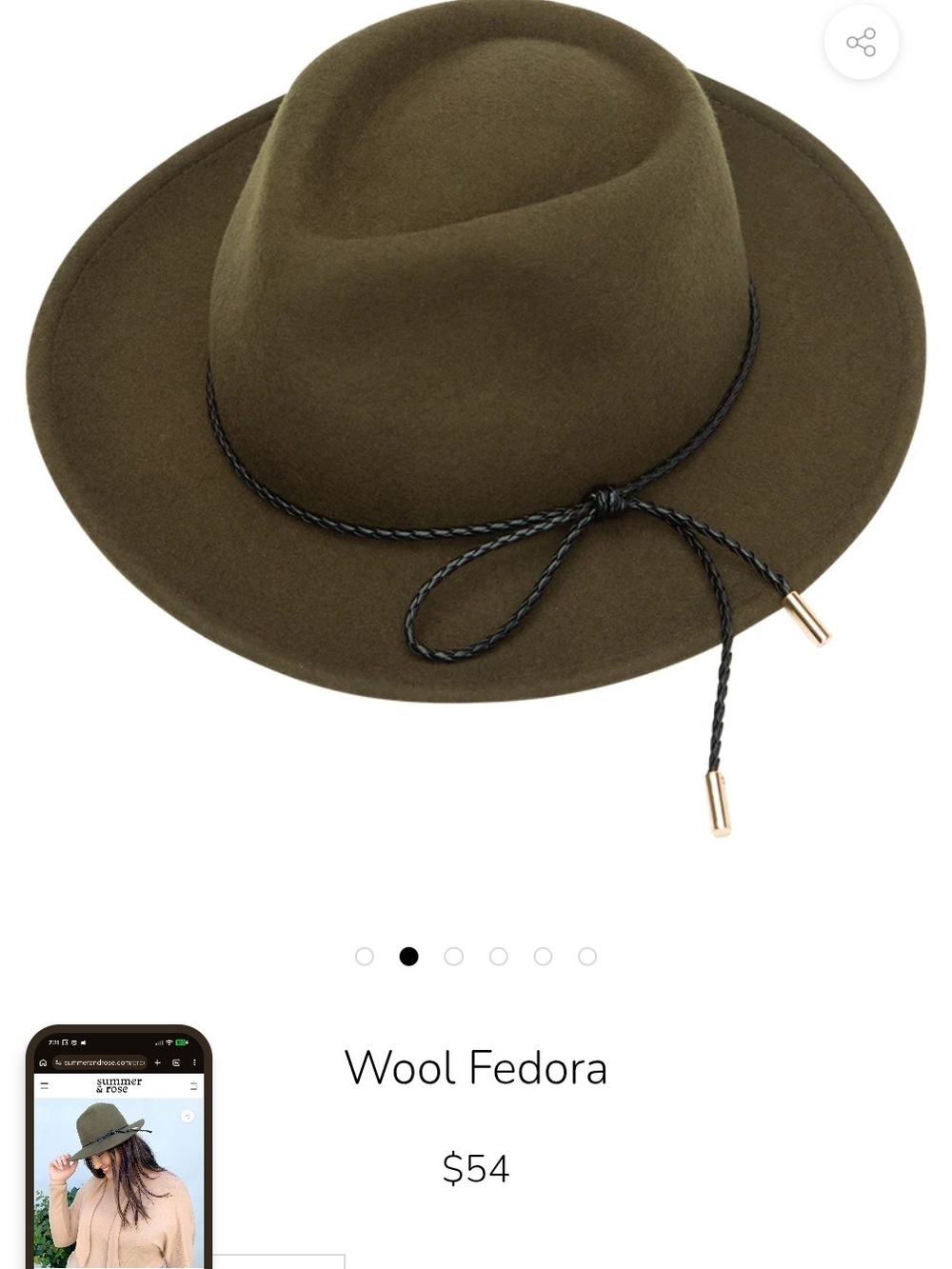 Olive Wool Fedora with Braided Cord